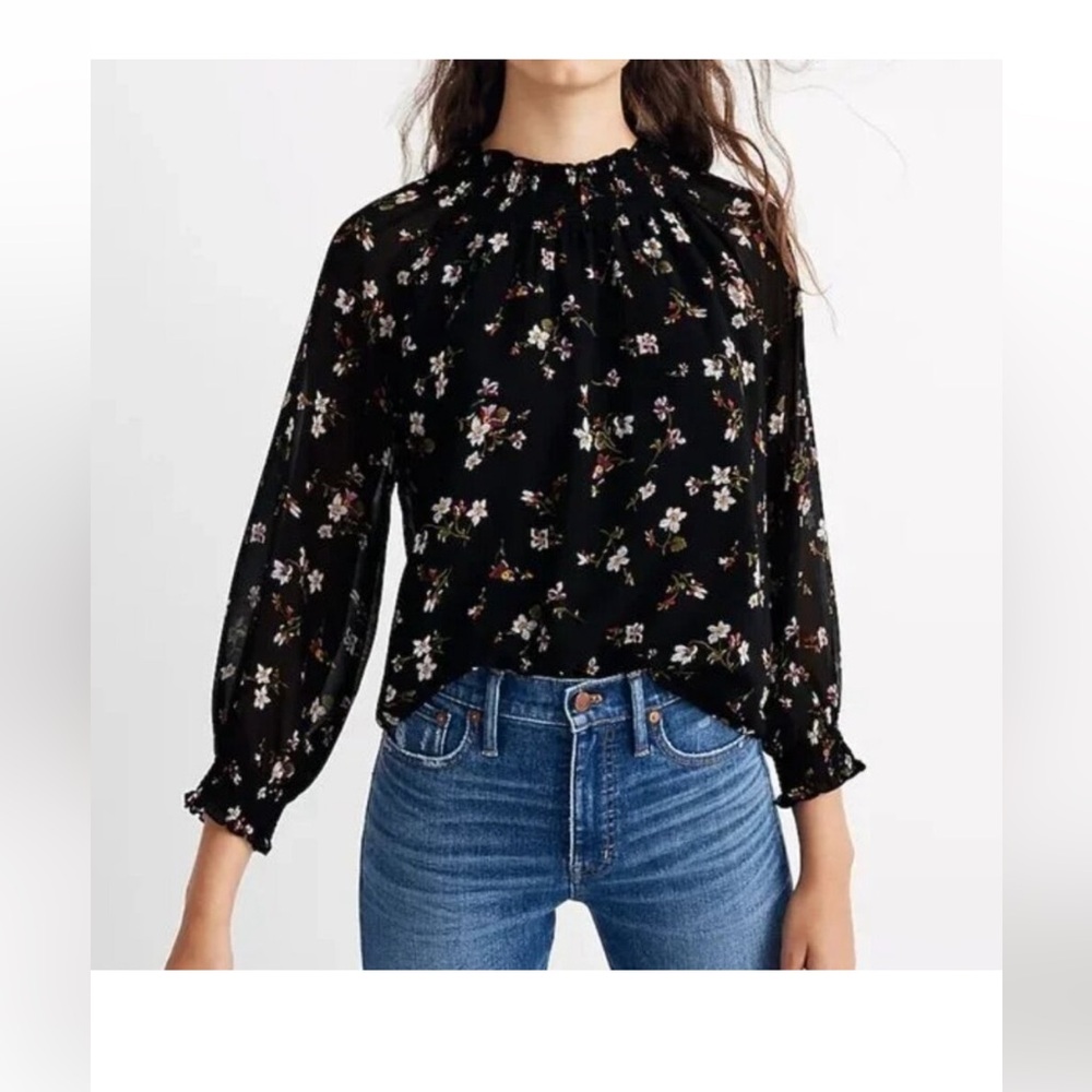 Madewell Black Floral Blouse